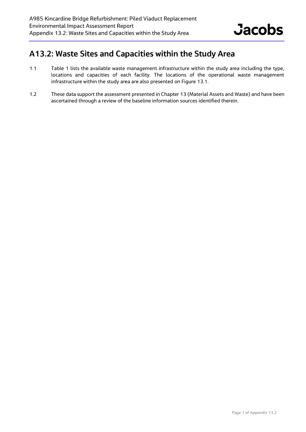 A13.2: Waste Sites and Capacities Within the Study Area