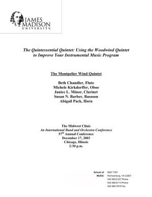 The Quintessential Quintet: Using the Woodwind Quintet to Improve Your Instrumental Music Program