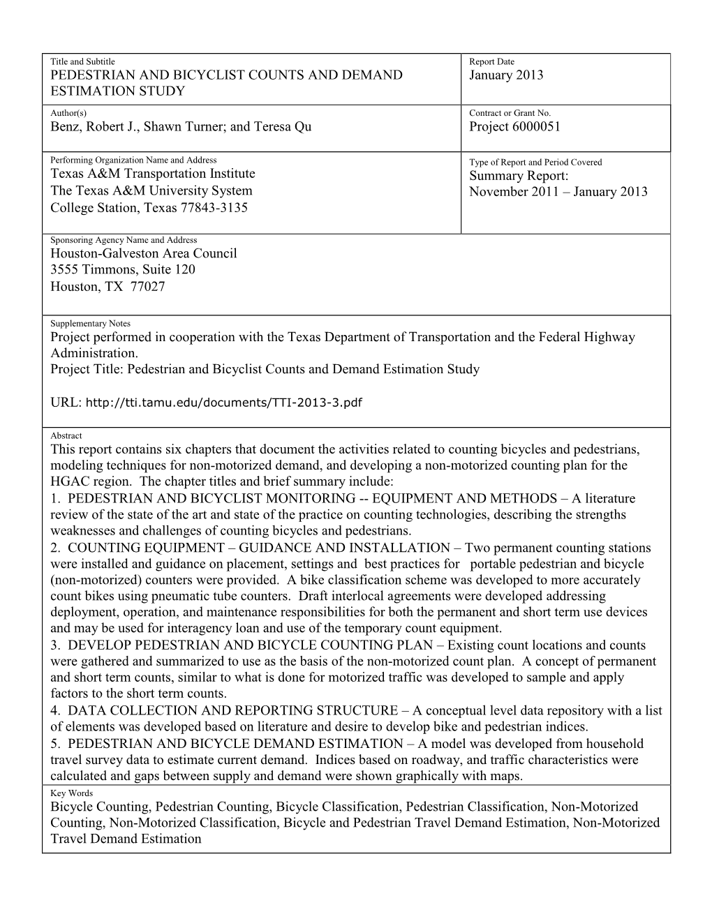 Pedestrian and Bicyclist Counts and Demand Estimation Study