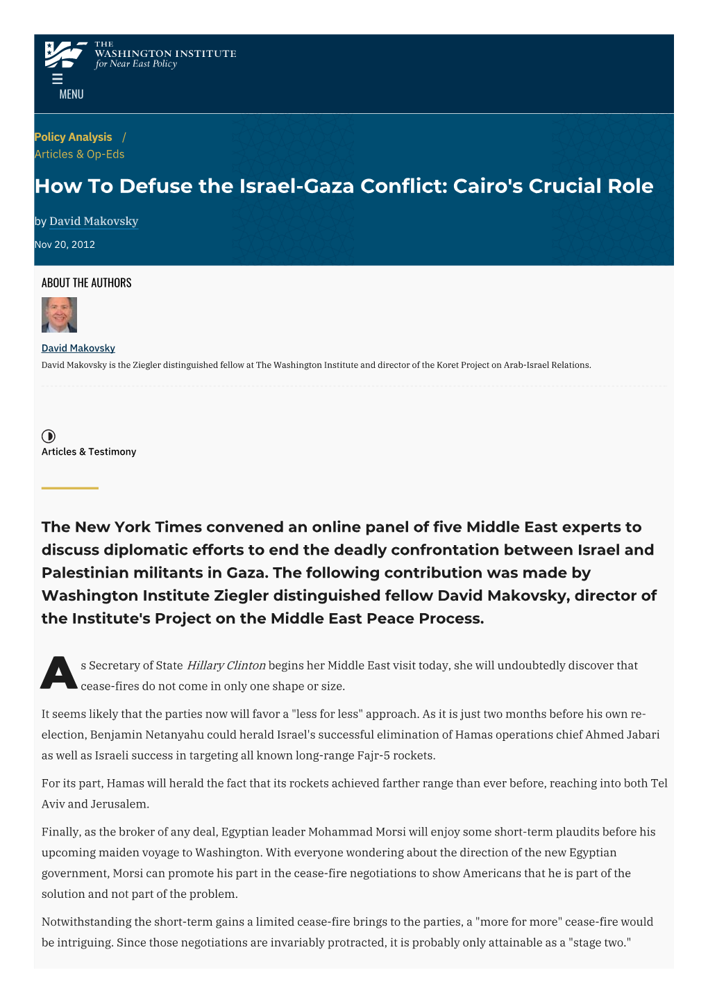 How to Defuse the Israel-Gaza Conflict: Cairo's Crucial Role | the Washington Institute