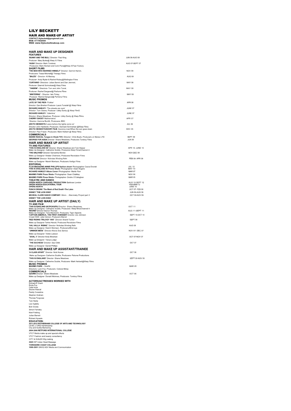 Lily Beckett Cv Yorks Copy