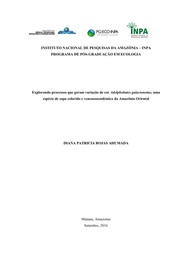 Instituto Nacional De Pesquisas Da Amazônia – Inpa Programa De Pós-Graduação Em Ecologia