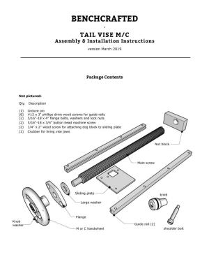 TAIL VISE M/C Assembly & Installation Instructions