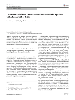 Sulfasalazine Induced Immune Thrombocytopenia in a Patient with Rheumatoid Arthritis