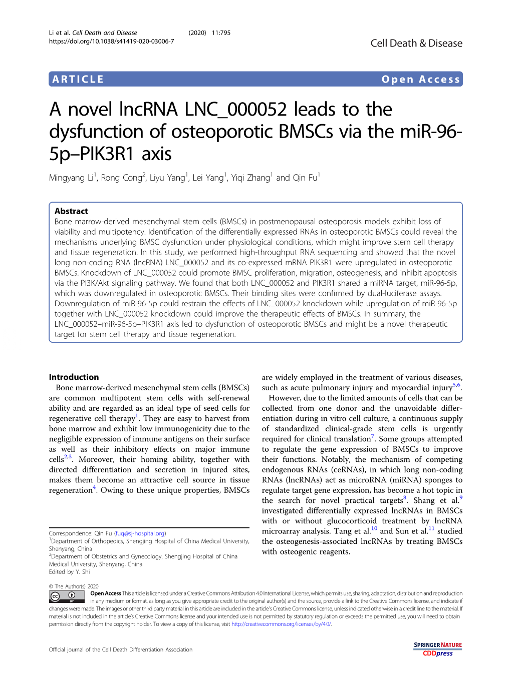 A Novel Lncrna LNC 000052 Leads to the Dysfunction of Osteoporotic