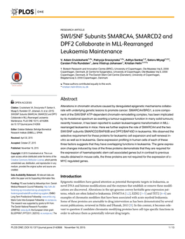 SWI/SNF Subunits SMARCA4, SMARCD2 and DPF2 Collaborate in MLL-Rearranged Leukaemia Maintenance