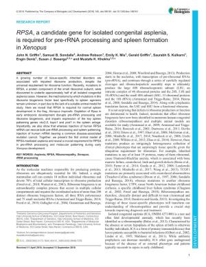 RPSA, a Candidate Gene for Isolated Congenital Asplenia, Is Required for Pre-Rrna Processing and Spleen Formation in Xenopus John N