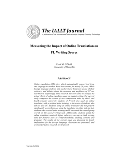 The IALLT Journal a Publication of the International Association for Language Learning Technology