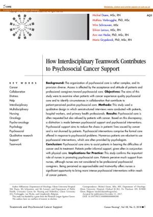 How Interdisciplinary Teamwork Contributes to Psychosocial Cancer Support