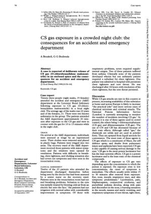 CS Gas Exposure in a Crowded Night Club: the Consequences for an Accident and Emergency Department