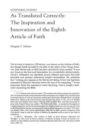 The Inspiration and Innovation of the Eighth Article of Faith