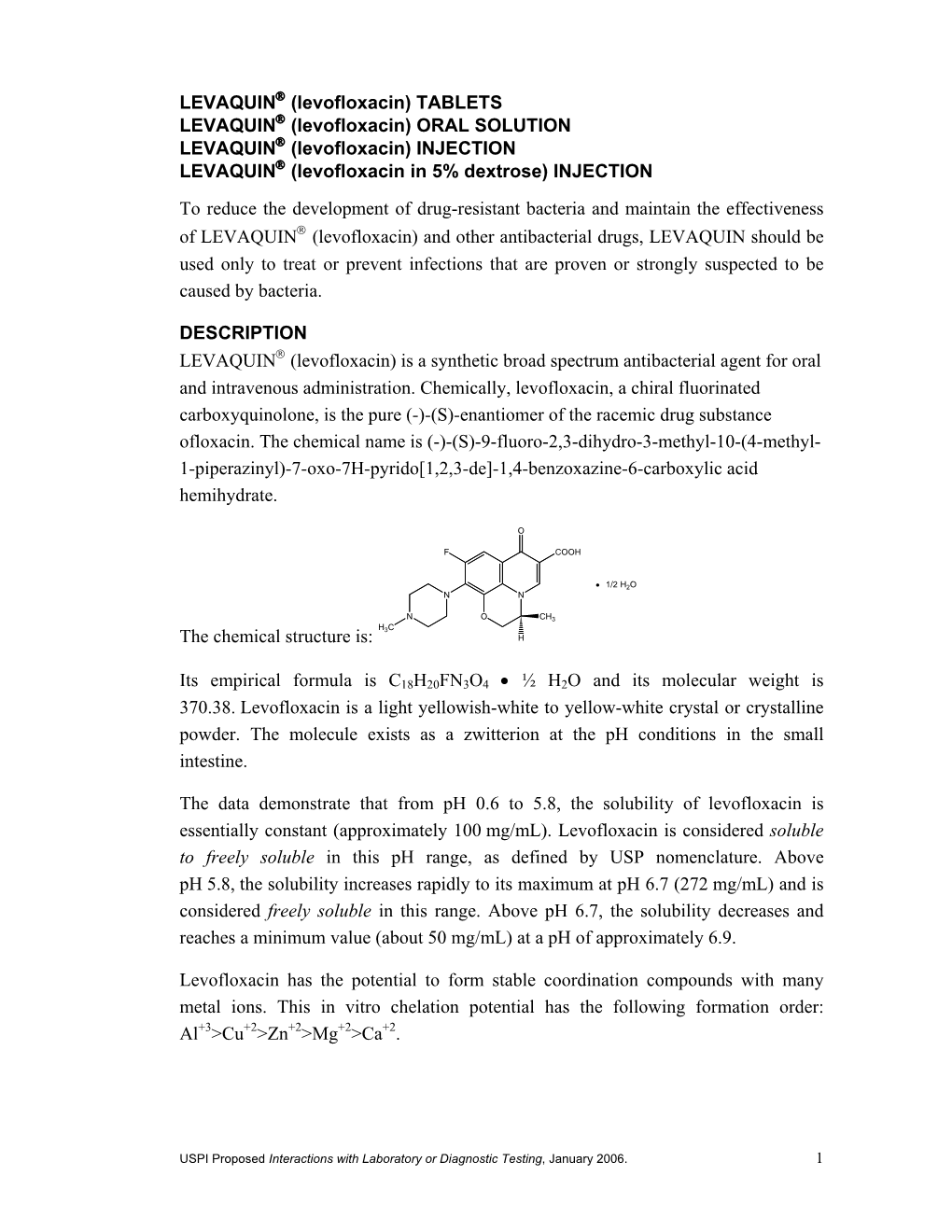 ORAL SOLUTION LEVAQUIN (Levofloxacin)