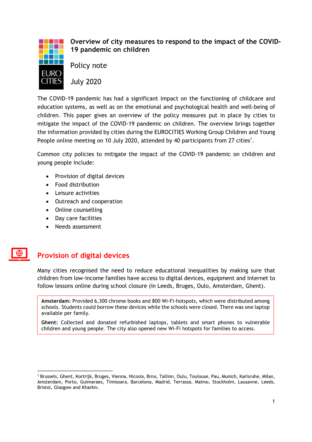Policy Note July 2020 Provision of Digital Devices