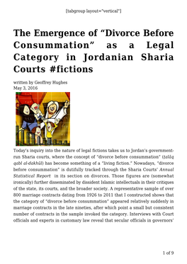 Divorce Before Consummation” As a Legal Category in Jordanian Sharia Courts #Fictions Written by Geoffrey Hughes May 3, 2016