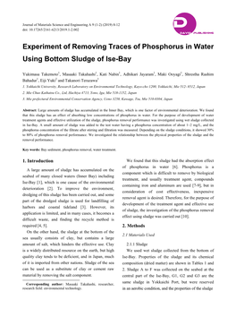 Experiment of Removing Traces of Phosphorus in Water Using Bottom Sludge of Ise-Bay