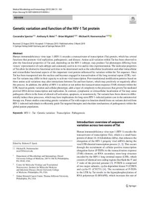 Genetic Variation and Function of the HIV-1 Tat Protein