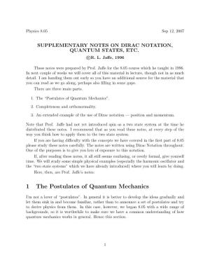 1 the Postulates of Quantum Mechanics