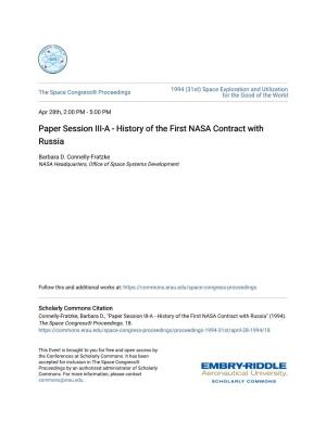 Paper Session III-A-History of the First NASA Contract with Russia