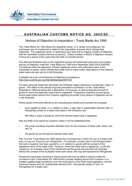 Australian Customs Notice No. 2005/69