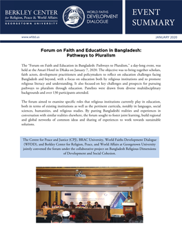 Forum on Faith and Education in Bangladesh: Pathways to Pluralism