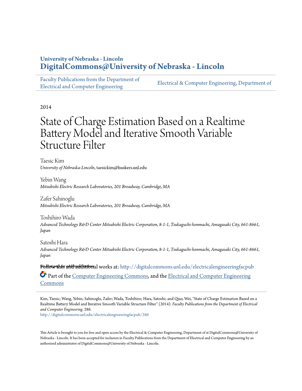 State of Charge Estimation Based on a Realtime Battery Model And