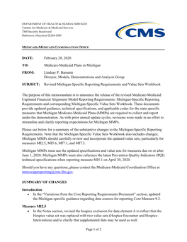 Michigan-Specific Reporting Update Memorandum