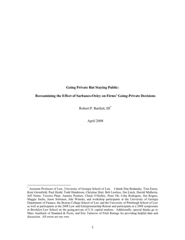 Reexamining the Effect of Sarbanes-Oxley on Firms' Going-Private Decisions Robert P. Bartle