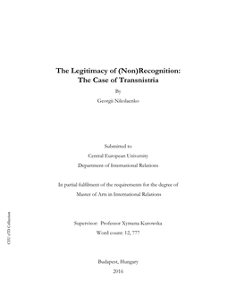 Recognition: the Case of Transnistria by Georgii Nikolaenko