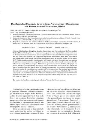 Dinoflagelados (Dinophyta) De Los Órdenes Prorocentrales Y Dinophysiales Del Sistema Arrecifal Veracruzano, México
