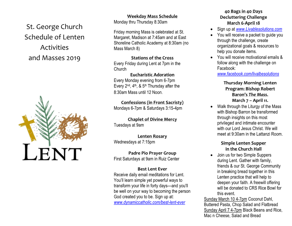 St. George Church Schedule of Lenten Activities and Masses 2019