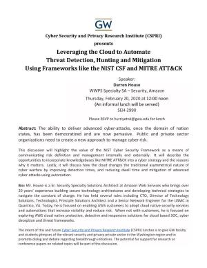 Leveraging the Cloud to Automate Threat Detection, Hunting and Mitigation Using Frameworks Like the NIST CSF and MITRE ATT&CK