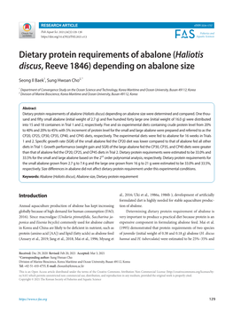 Dietary Protein Requirements of Abalone (Haliotis Discus, Reeve 1846) Depending on Abalone Size