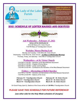 2021 Schedule of Lenten Masses and Services