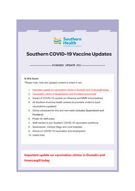 Important Update on Vaccination Clinics in Dunedin and Invercargill Today 2