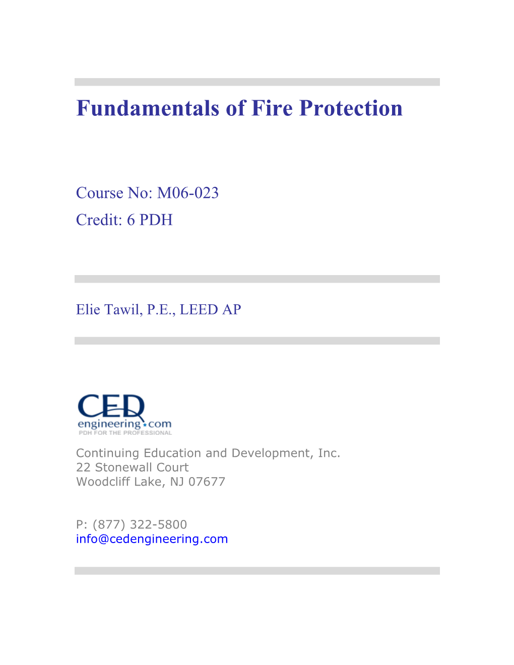 Fundamentals of Fire Protection