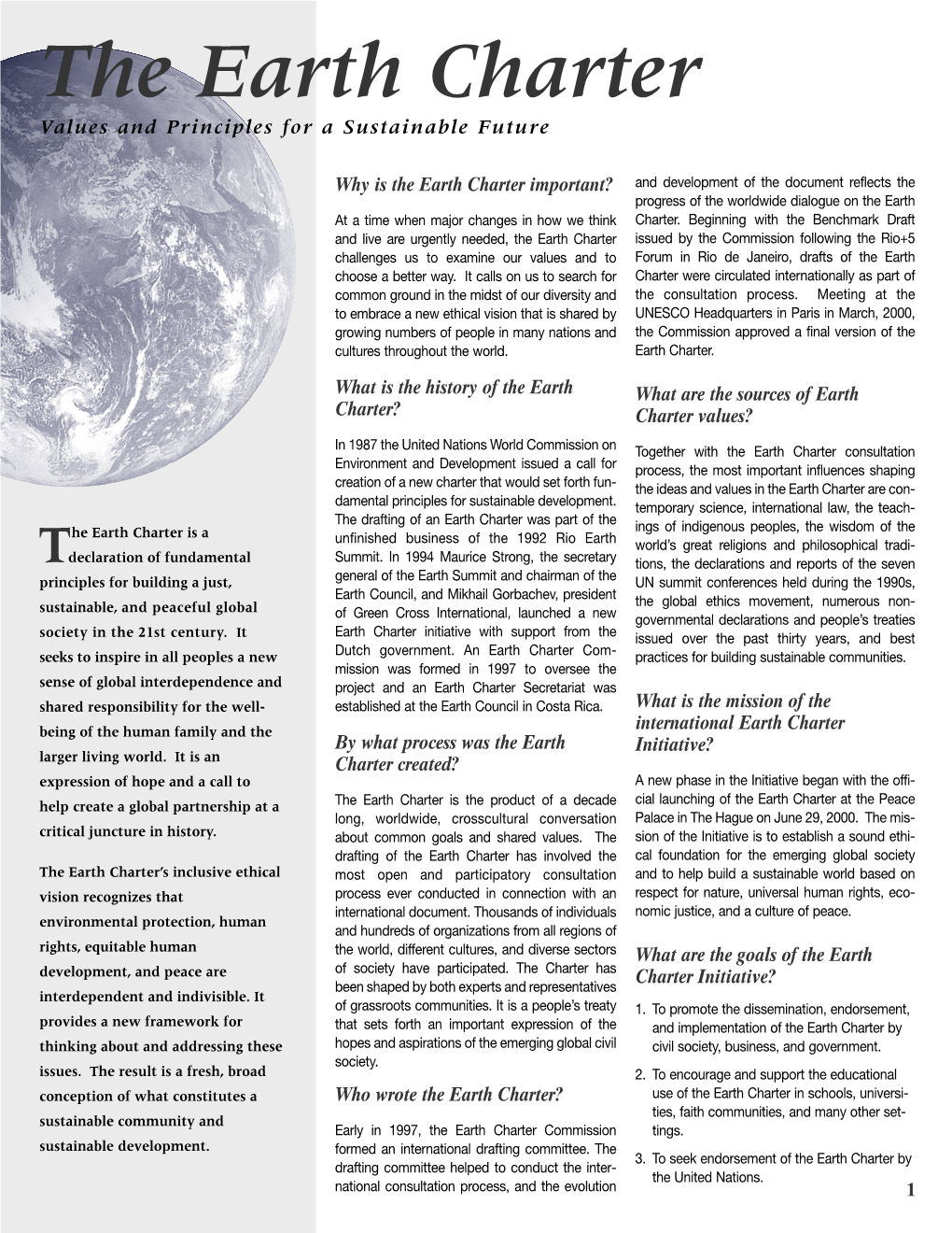 Earth Charter Values and Principles for a Sustainable Future - DocsLib