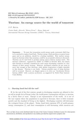 Thorium: an Energy Source for the World of Tomorrow