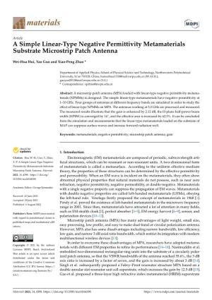 A Simple Linear-Type Negative Permittivity Metamaterials Substrate Microstrip Patch Antenna