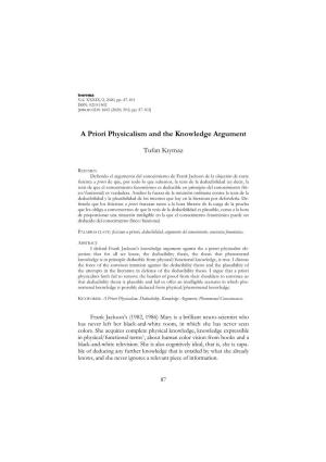 A Priori Physicalism and the Knowledge Argument