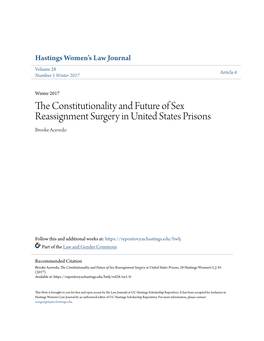 The Constitutionality and Future of Sex Reassignment Surgery in United States Prisons, 28 Hastings Women's L.J