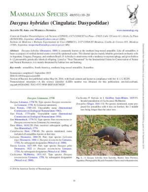 Mammalian Species 48(931):10–20 Dasypus Hybridus (Cingulata: Dasypodidae)