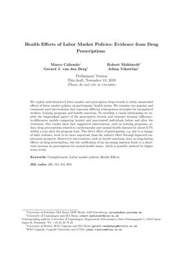Health Effects of Labor Market Policies: Evidence from Drug Prescriptions