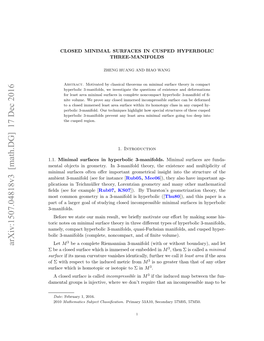 Closed Minimal Surfaces in Cusped Hyperbolic Three-Manifolds