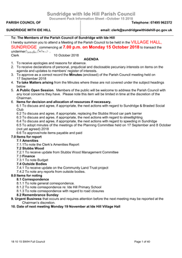 Sundridge with Ide Hill Parish Council Document Pack Information Sheet –October 15 2018 PARISH COUNCIL of Telephone: 07495 962372