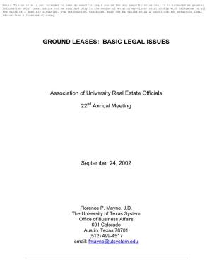 Ground Leases: Basic Legal Issues