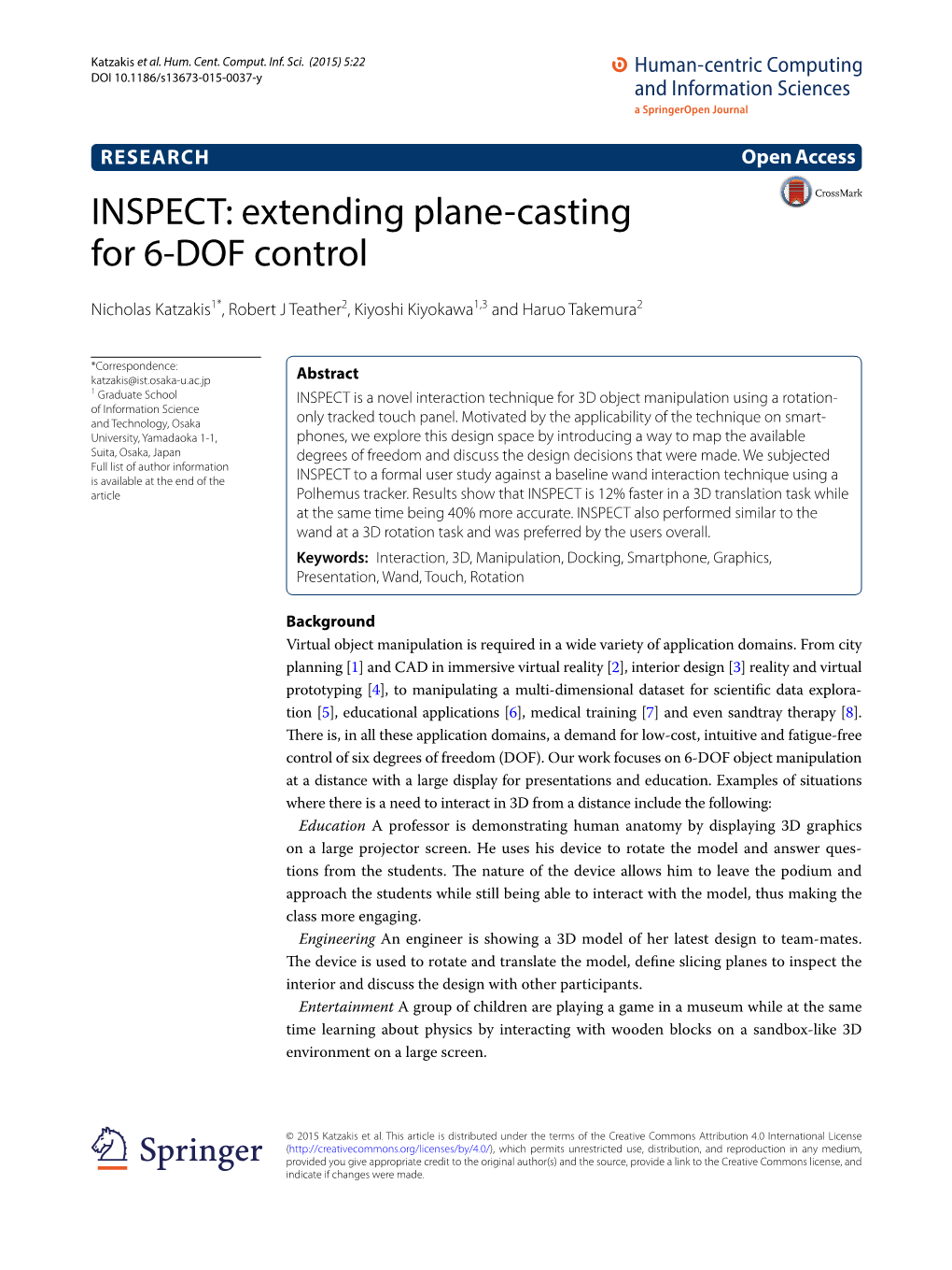 INSPECT: Extending Plane‑Casting for 6‑DOF Control