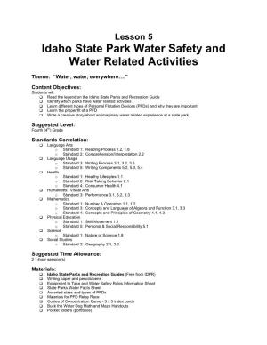 Idaho State Park Water Safety and Water Related Activities