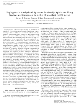 Phylogenetic Analysis of Apiaceae Subfamily Apioideae Using Nucleotide Sequences from the Chloroplast Rpoc1 Intron