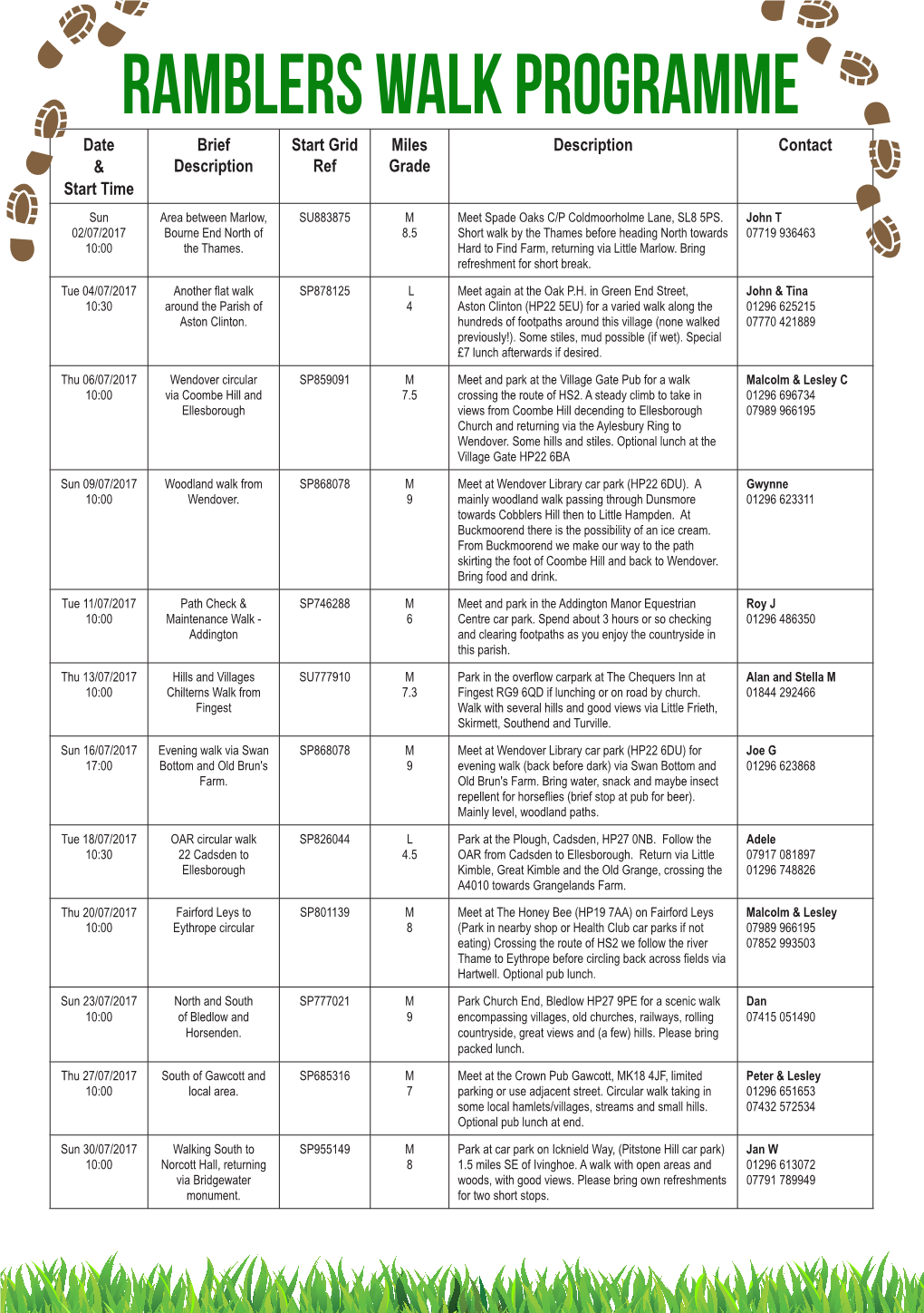 Ramblers Walk Programme