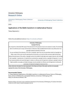 Applications of the Mellin Transform in Mathematical Finance